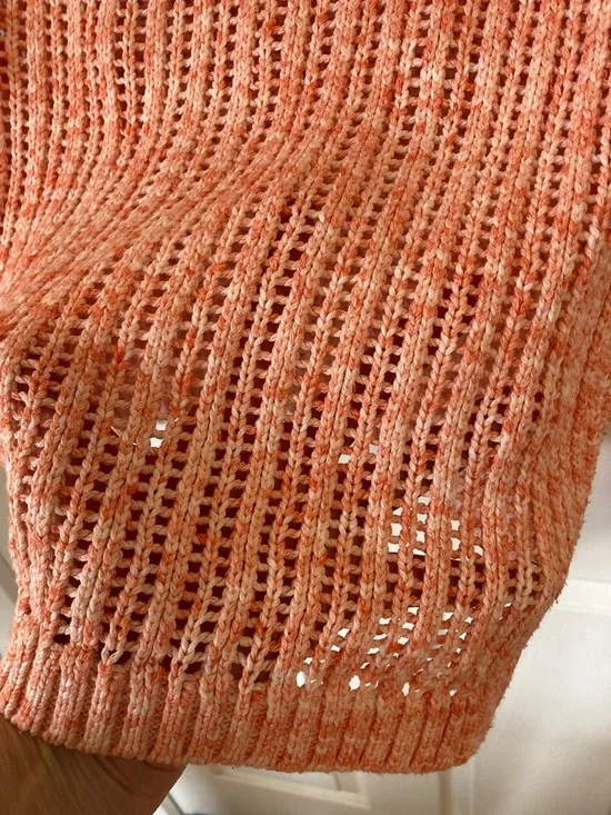 Talbots Coral-Peach Open-Weave Crewneck Sweater - Picture 5 of 8